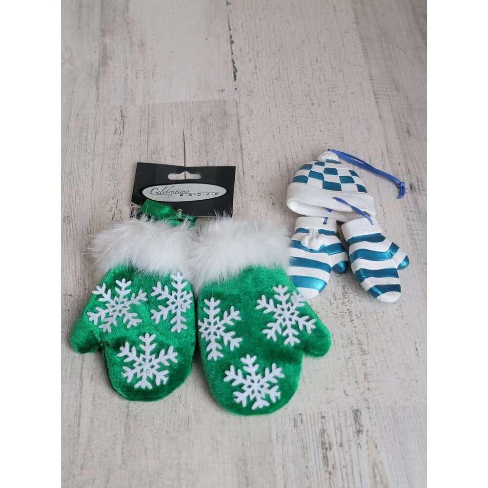 Radko plush‎ mittens variety set ornament Xmas green celebrations
